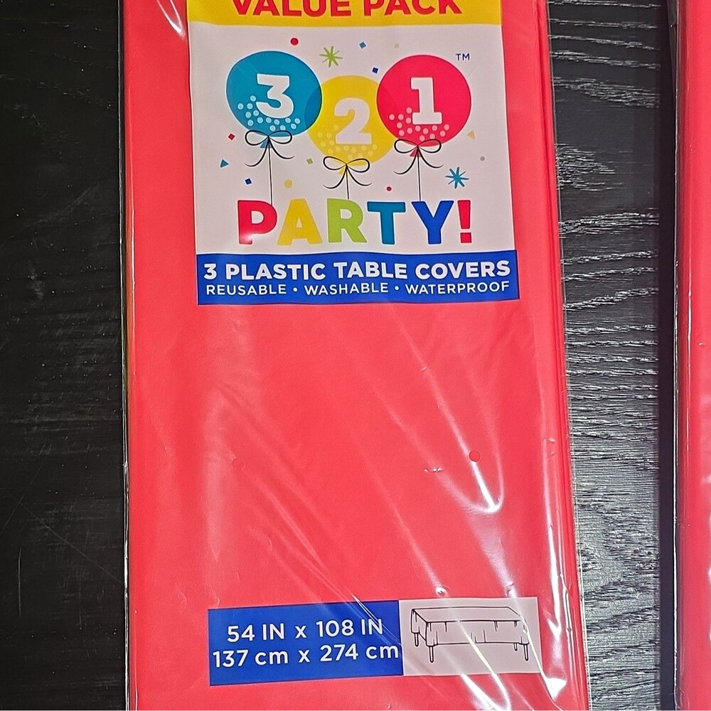 321 Party! 3-Pack Red Plastic Tablecloth 54 x 108 Rectangular Reusable B7